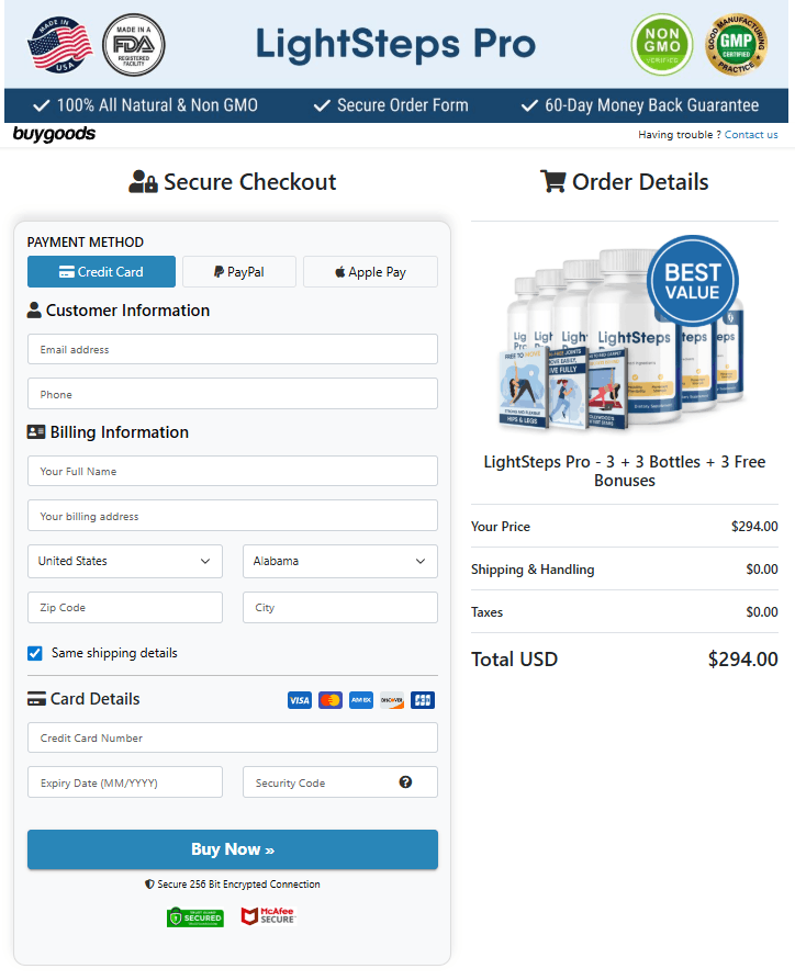 LightSteps Pro order page